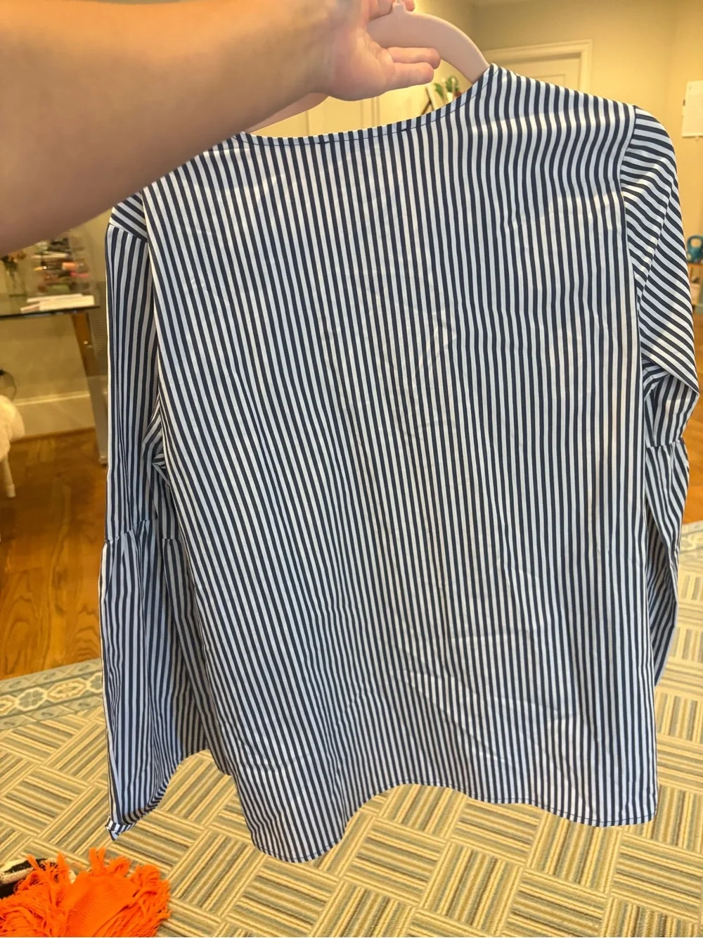 Michael Kors Navy & White Striped Lace-Up Bell Sleeve Blouse